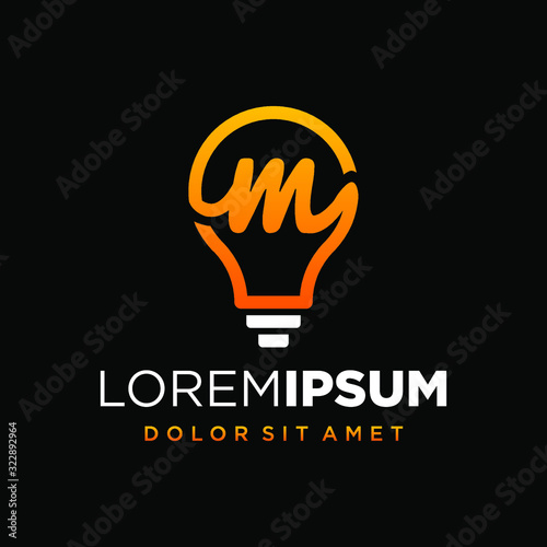 Initial Letter M with Lamp or Idea Logo Design Concept