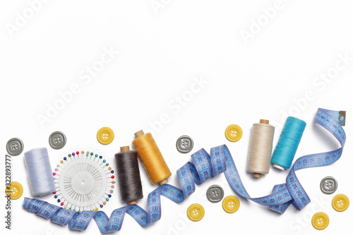 Set of different sewing items isolated on white background 