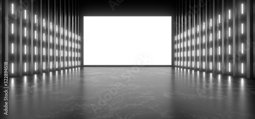 Beautiful composition of white neon lights on a black background. 3d rendering image.