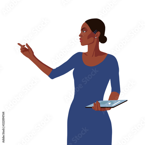 Flat beautiful african business lady, female portrait