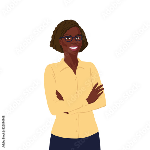 Flat african business lady, realistic female portrait