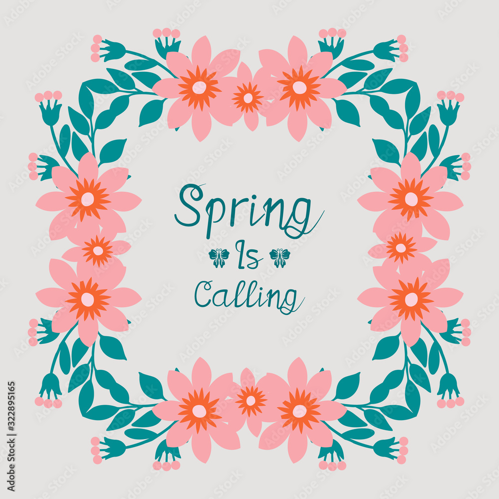 Beautiful shape of leaf and floral frame, for spring calling greeting card design. Vector
