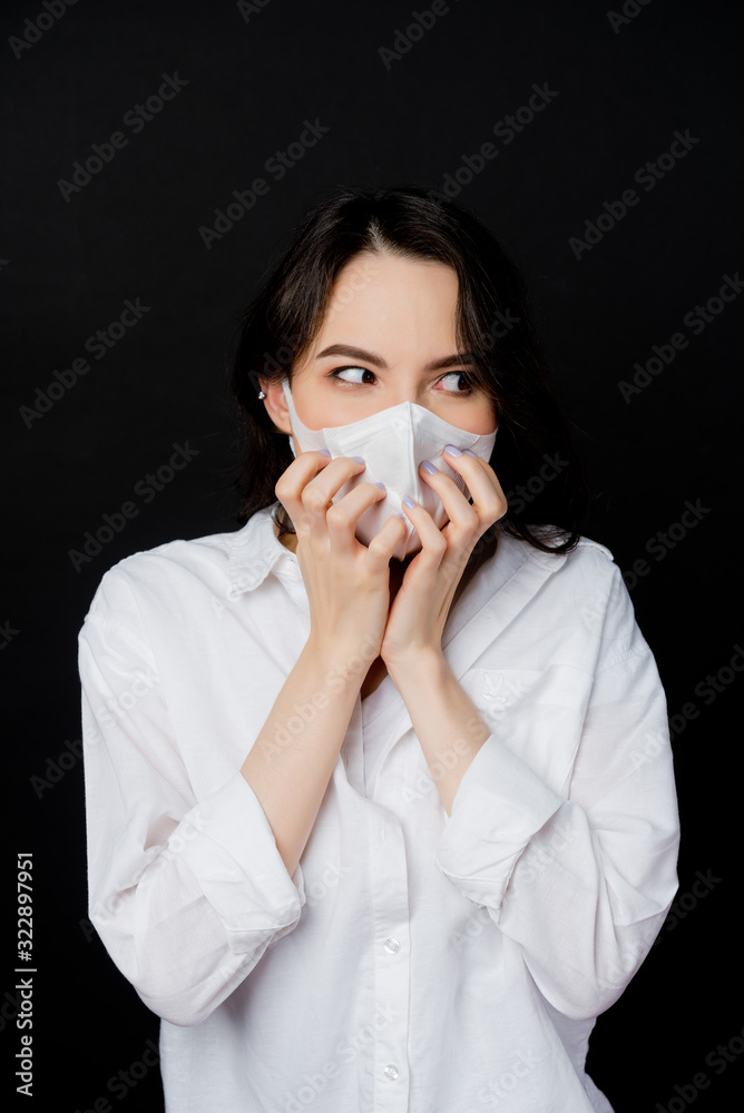 woman afraid of catching a cold, adult wearing dust mask, pm 2.5 dust woman afraid of catching a cold, adult wearing dust mask, pm 2.5 dust