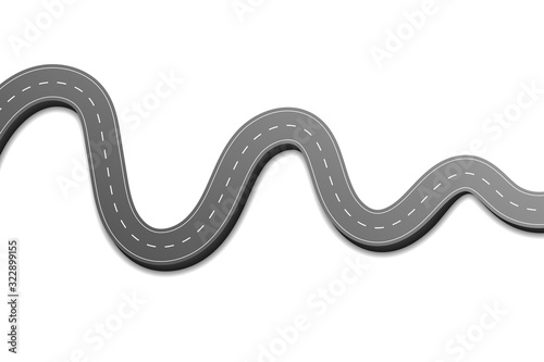 Winding road with shadow isolated on white background.