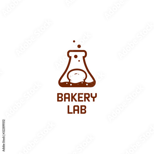 Bakery lab logo, bread bakery shop laboratory with chemical glass icon symbol