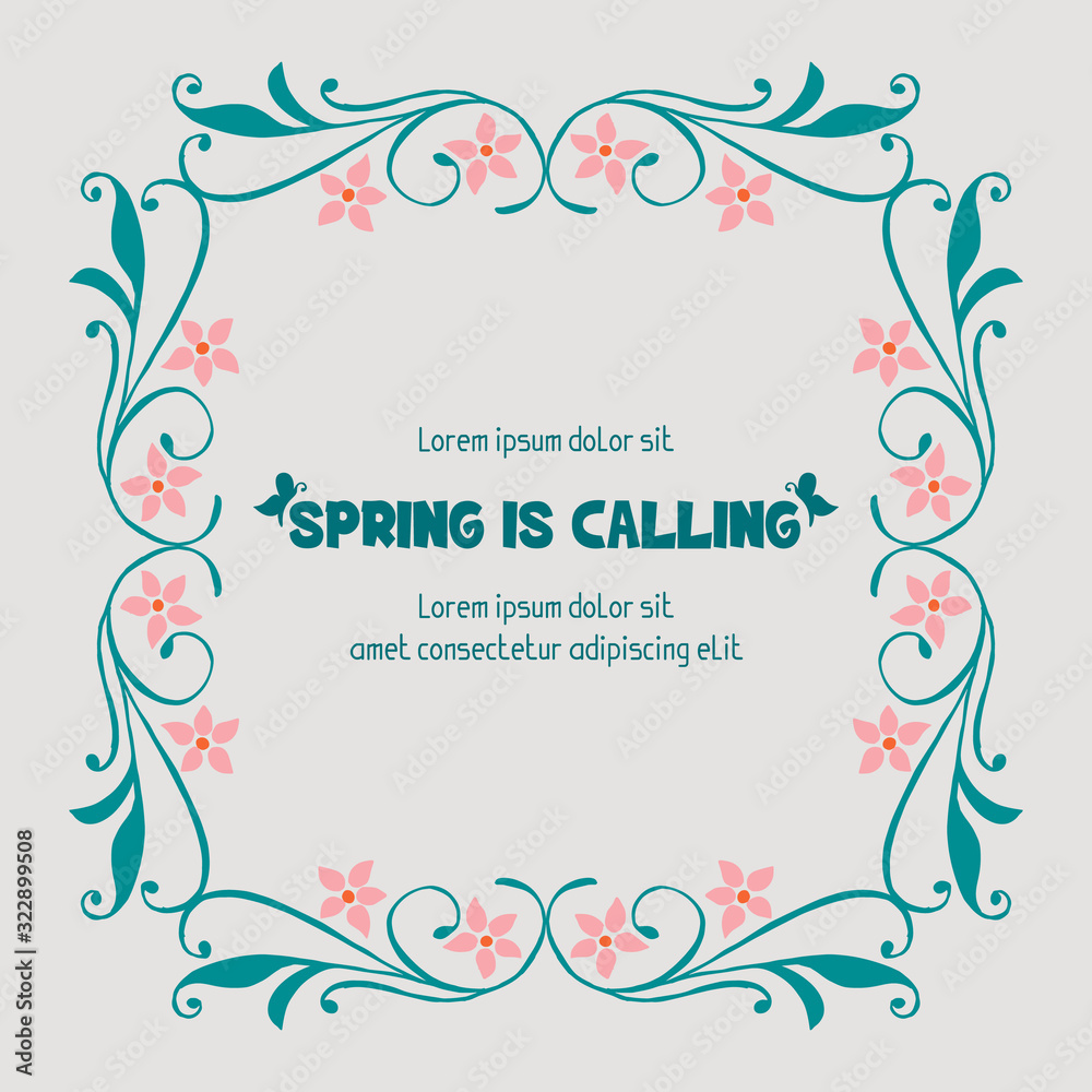 Beautiful pattern of leaf and floral frame, for romantic spring calling poster design. Vector
