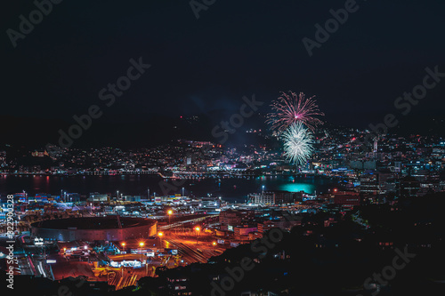 Wellington cityscape and fireworks; Wellington water front New Year celebration © joeycheung