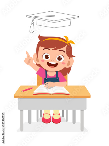 happy cute little kid girl thinking on exam