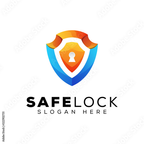 modern color safe lock or shield security logo design vector template