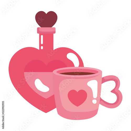 cup coffee and fragrance with heart bottle vector illustration design