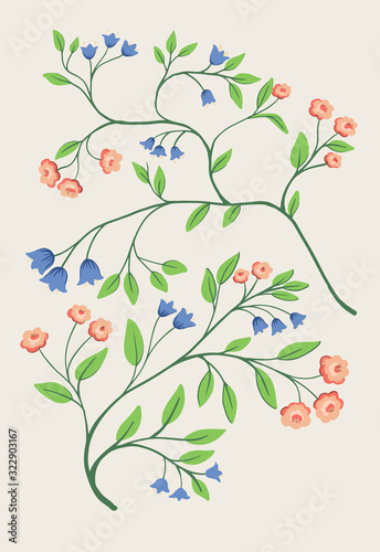 Hand drawn flat decorative flowers. Vector plants elements for design, web design, textile, ceramics, wrapping, wallpaper, cover