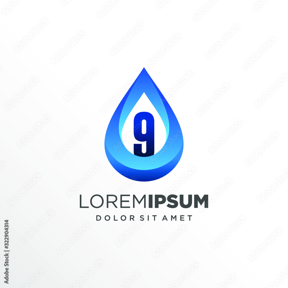 Initial Number 9 inside Water Drop Logo Design Initial Number 9 inside Water Drop Logo Design
