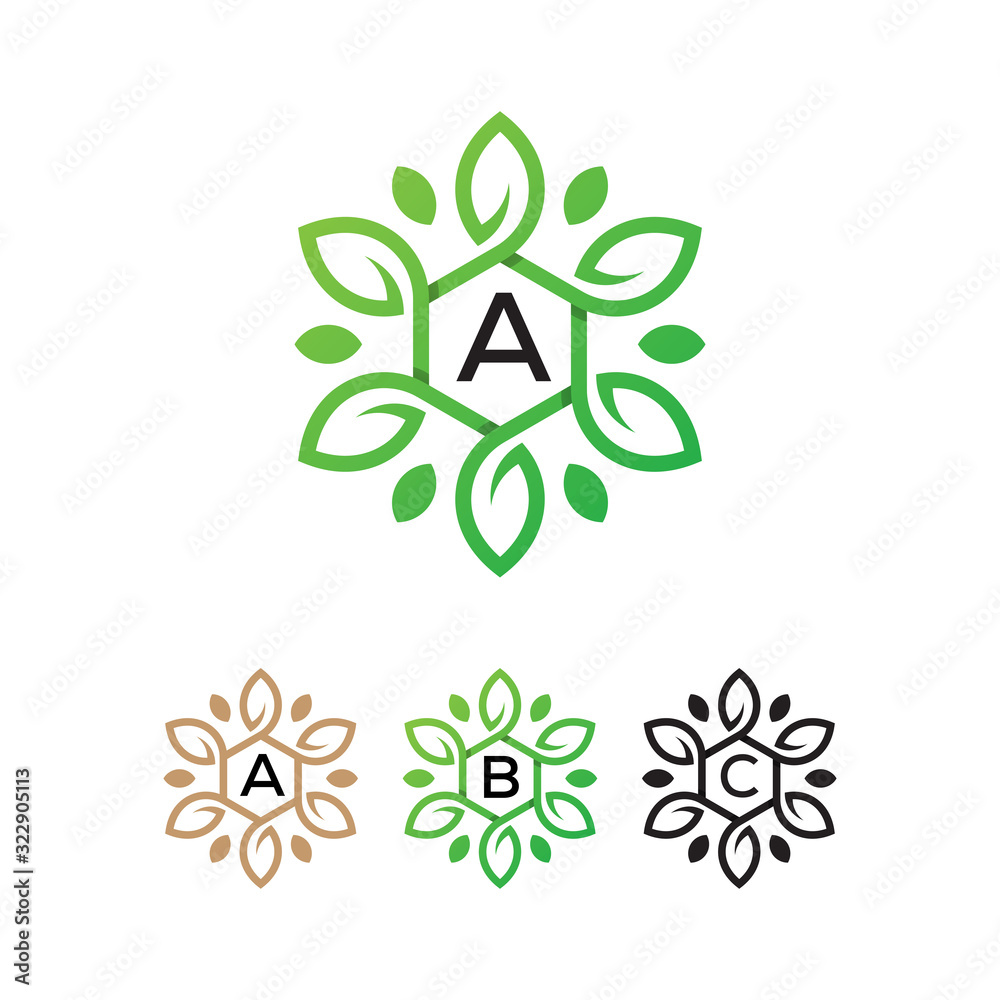 modern leaf with initial name logo design vector template modern leaf with initial name logo design vector template