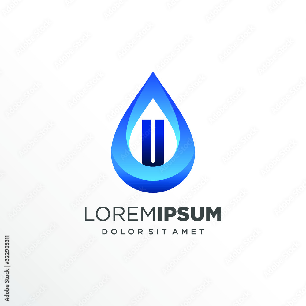 Initial Letter U inside Water Drop Logo Design Initial Letter U inside Water Drop Logo Design