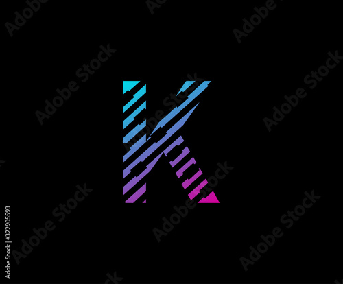 Abstract Techno Line K Letter Icon Design