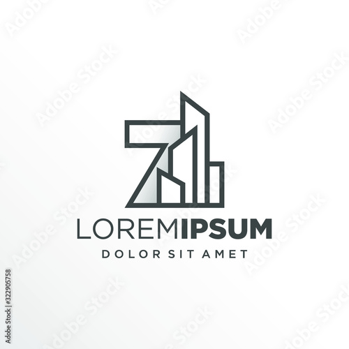 Initial Number 7 with Buildings Logo Design