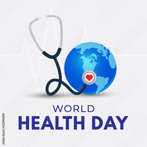 World Health Day poster. Globe and stethoscope illustration