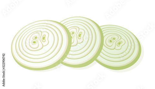Sliced onion isolated on white background. Rings of onion. Vector Illustration.
