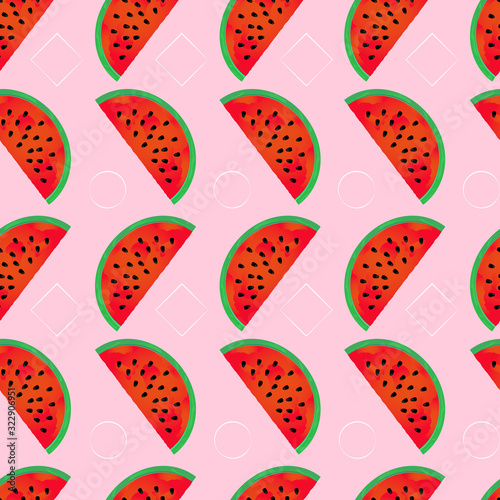 EPS 10 vector. Seamless pattern with watermelon on pink.