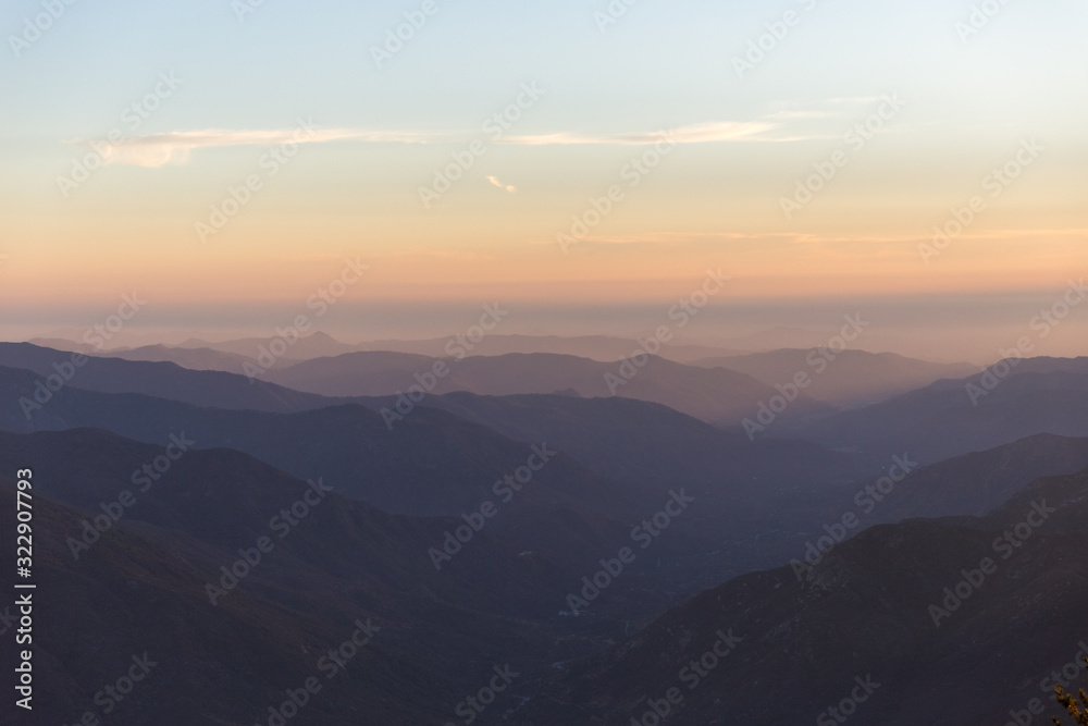 hazy and colorful sunset in the mountains of Sequoia National Park, California hazy and colorful sunset in the mountains of Sequoia National Park, California