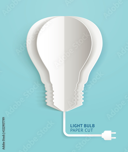 Light bulb paper cut vector illustrations.