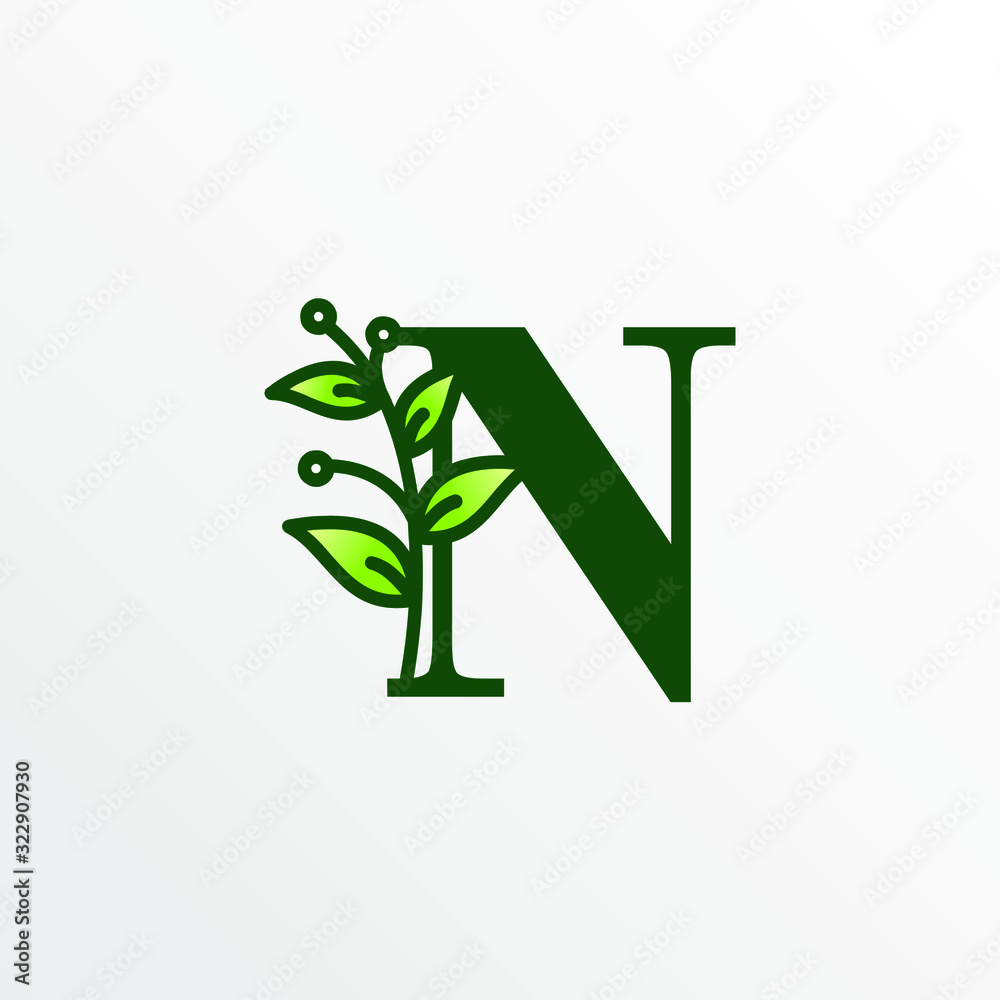 Initial Letter N Botanical Logo Design Initial Letter N Botanical Logo Design