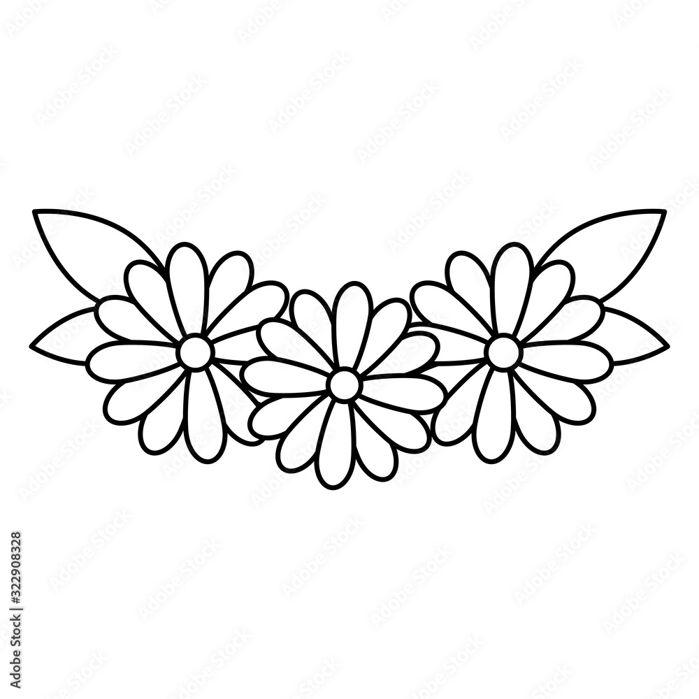 cute flowers natural with leafs isolated icon vector illustration design