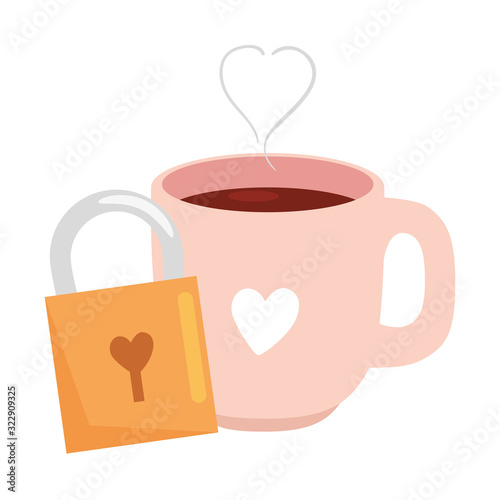 cup coffee with padlock isolated icon vector illustration design