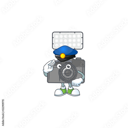 A character design of photo camera with lighting working as a Police officer