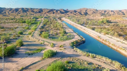 Aerial view of  maintenance road along the Gila Gravity Canal - Yuma Arizona