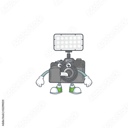 cartoon character of photo camera with lighting with angry face