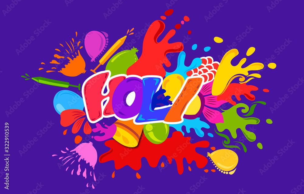 illustration of colorful background for Festival of Colors celebration with message in Hindi Holi Hain meaning Its Holi - obrazy, fototapety, plakaty 