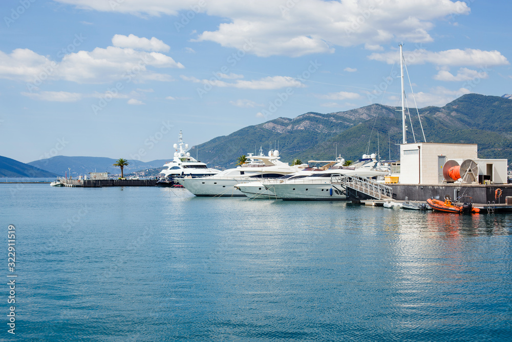Marina with yachts in Montenegro near the city of Tivat