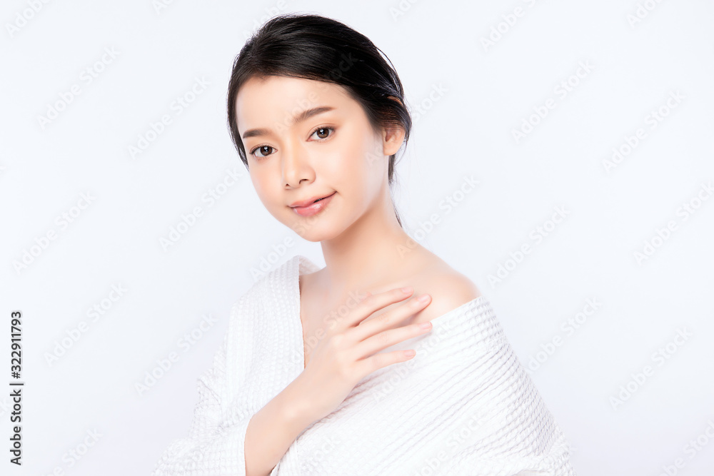 Portrait beautiful young asian woman clean fresh bare skin concept. Asian girl beauty face skincare and health wellness, Facial treatment, Perfect skin, Natural makeup, on white background,two Portrait beautiful young asian woman clean fresh bare skin concept. Asian girl beauty face skincare and health wellness, Facial treatment, Perfect skin, Natural makeup, on white background,two