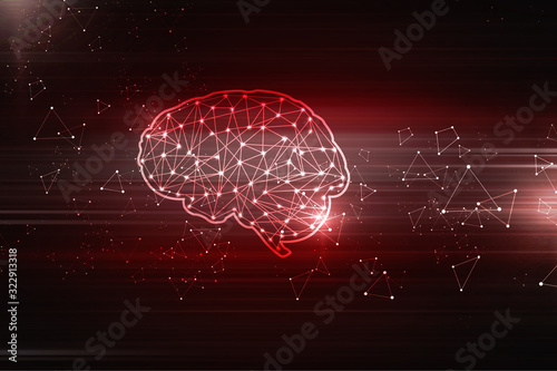 2d illustration Concept of thinking, background with brain, Abstract Artificial intelligence. Technology web background