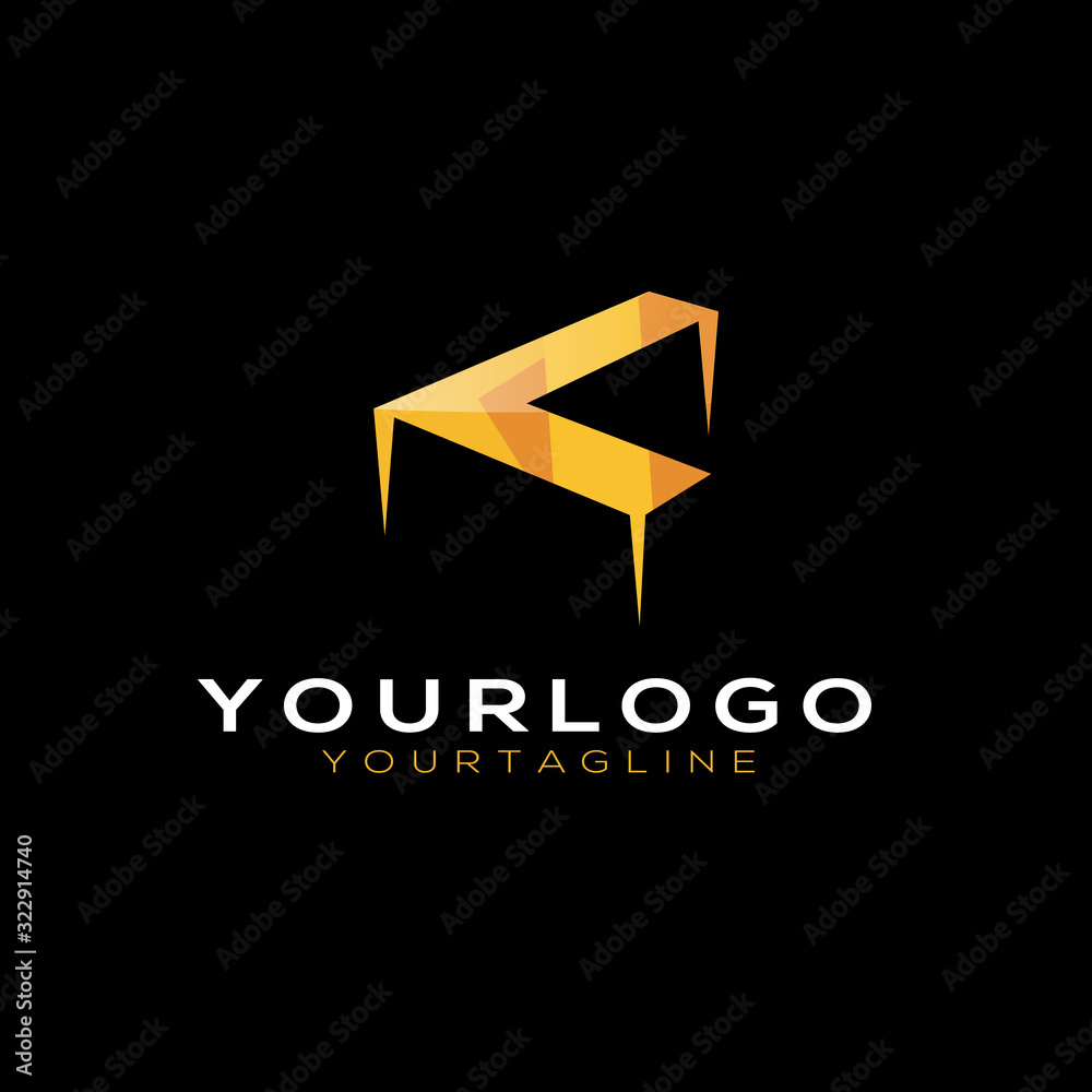 L initial letter gold elegant 3D logo