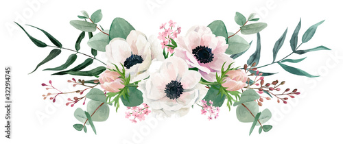 Watercolor floral arrangement, hand drawn vector image