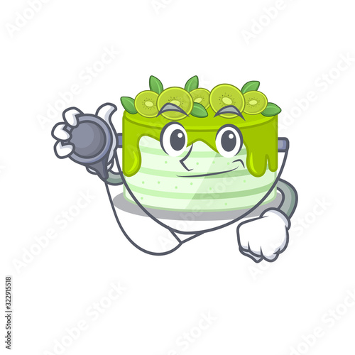 A mascot picture of kiwi cake cartoon as a Doctor with tools