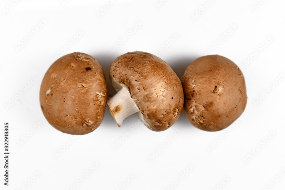 Raw brown button mushrooms on white background Raw brown button mushrooms on white background