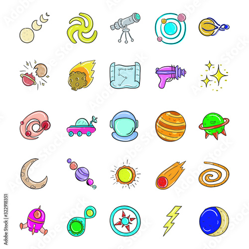 Compact Space and Astronomy Doodle Vectors Pack 