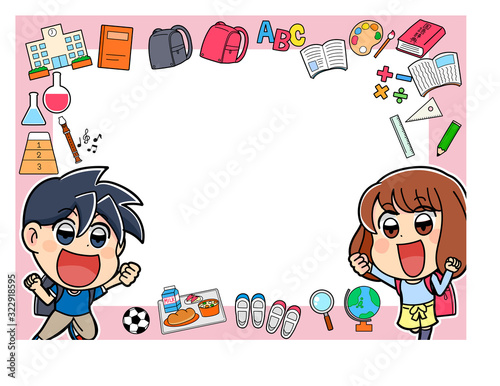 小学校　イラスト　素材　フレーム　デザイン　ピンク