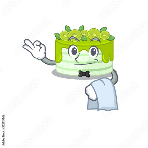 Sweet kiwi cake Character working as a Waiter