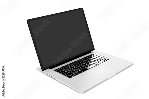 Silver Laptop Side View And Blank Screen Isolated On White Background