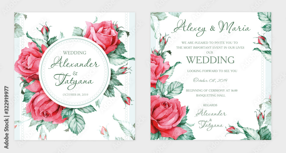 Wedding invitation. Red roses