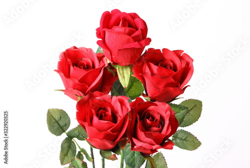 Fototapeta Naklejka Na Ścianę i Meble -  Bouquet of beautiful red roses on white background