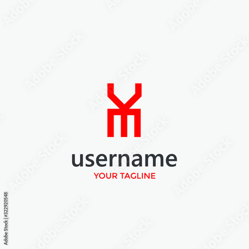 minimalist letter YM MY logo design template