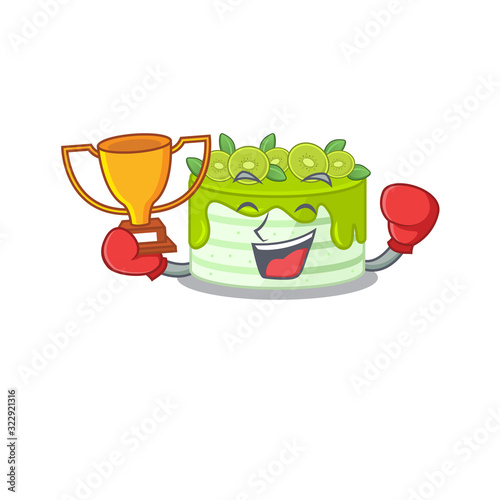 fantastic Boxing winner of kiwi cake in mascot cartoon design