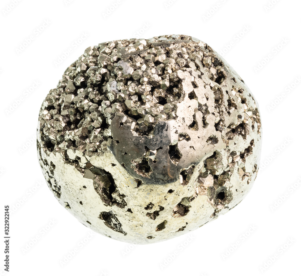 tumbled pyrite (iron pyrite) rock cutout on white tumbled pyrite (iron pyrite) rock cutout on white