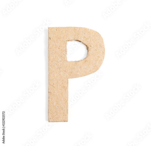 Letter P made of cardboard isolated on white