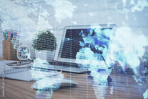 Wallpaper Mural Multi exposure of business theme icons and work space with computer background. Concept of success. Torontodigital.ca